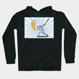 Baseball Player Batting With Ball in Flames Retro Hoodie